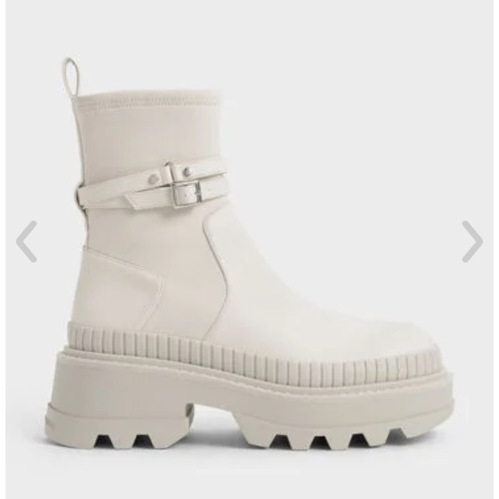 Charles & Keith Slip-On Platform Ankle Boots in Chalk